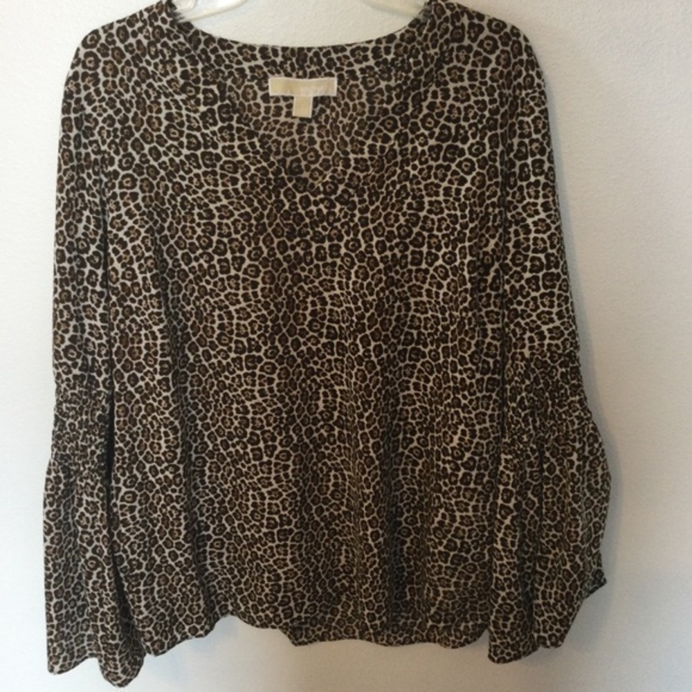 Michael Kors Animal Print Bell Sleeves Slip Over Top Size Large Nice